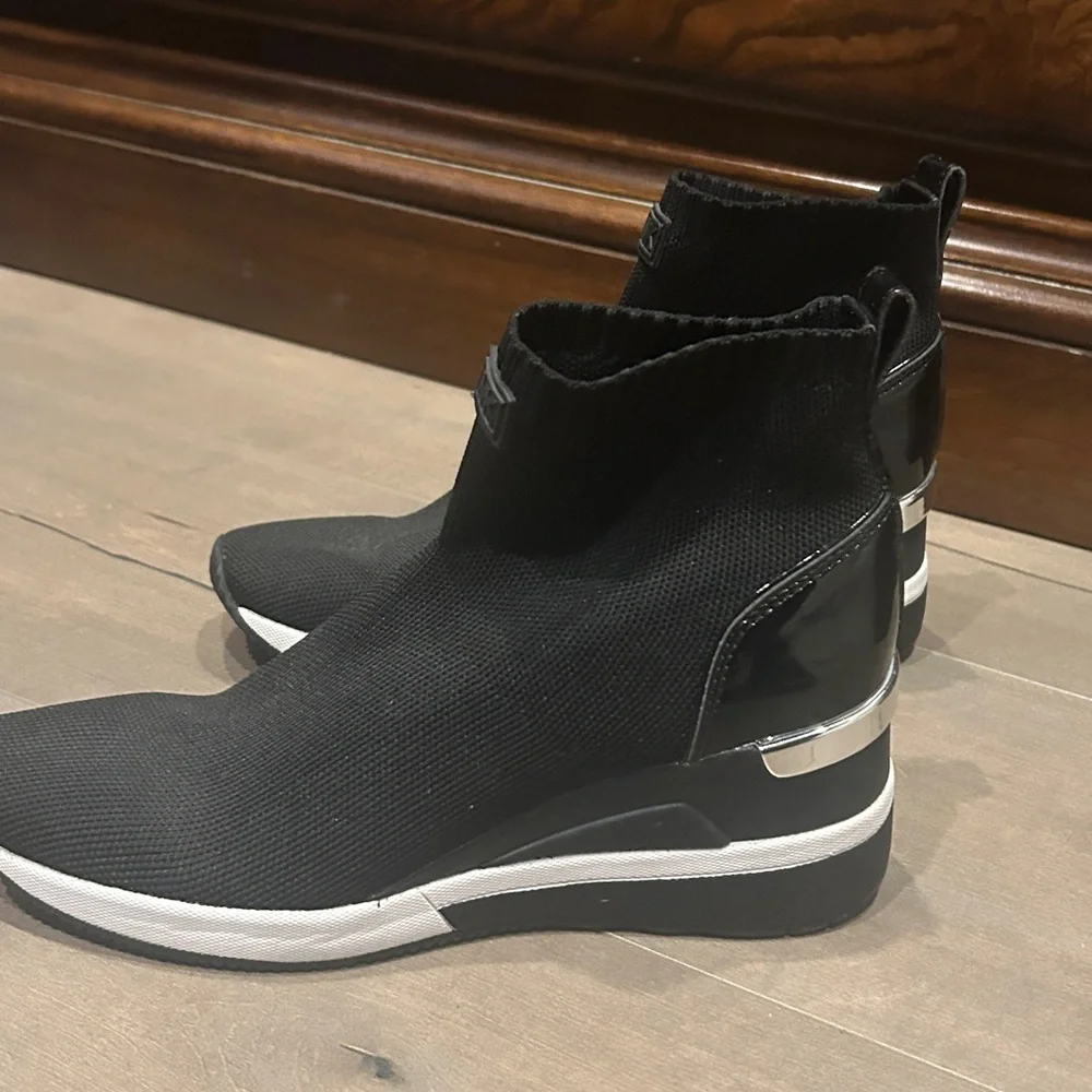 Michael Kors Black Knit Sneakers with Silver Details